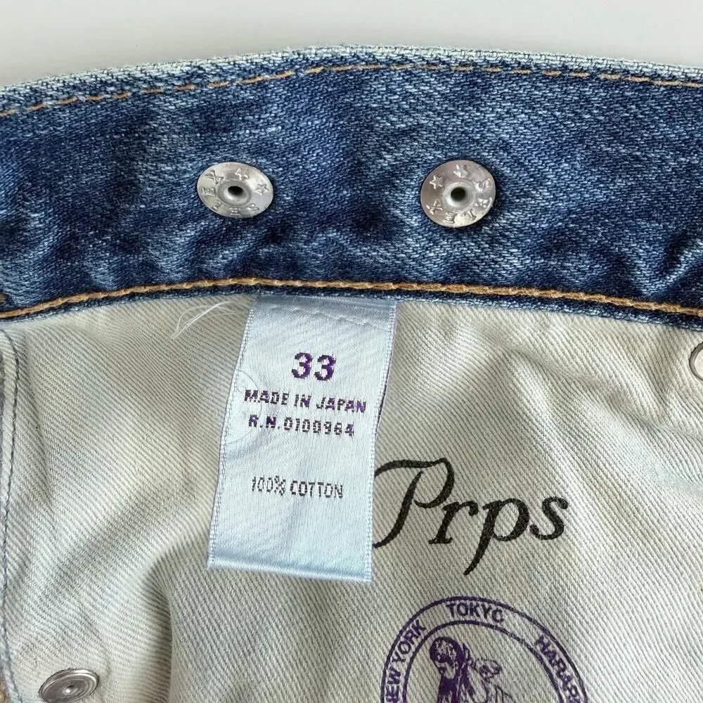 PRPS Jeans Mens 33x35 Distressed Barracuda Fade Whisker Button Fly Made In Japan